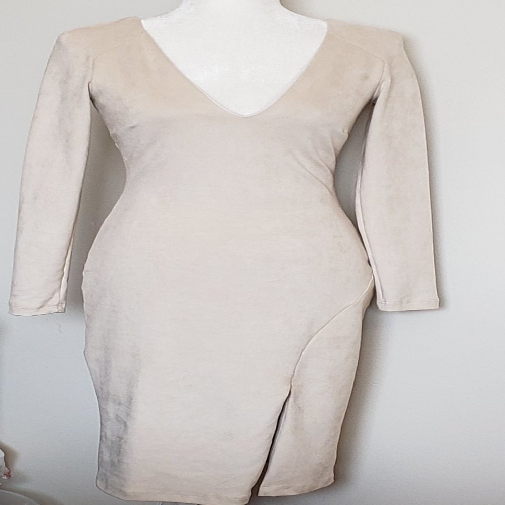 Bebe Cream Microsuede Bodycon Dress